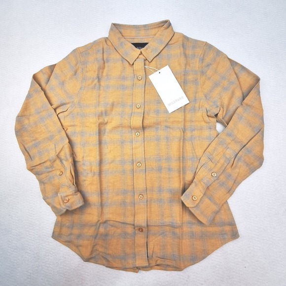 Wildfang Tops - Wildfang Shirt Womens XS Camel Tan Plaid Essential Flannel Button Up Long Sleeve